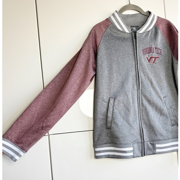 Virginia Tech Varsity Jacket Gray Maroon Size Medium VT Hokies KA Knights - Picture 2 of 8